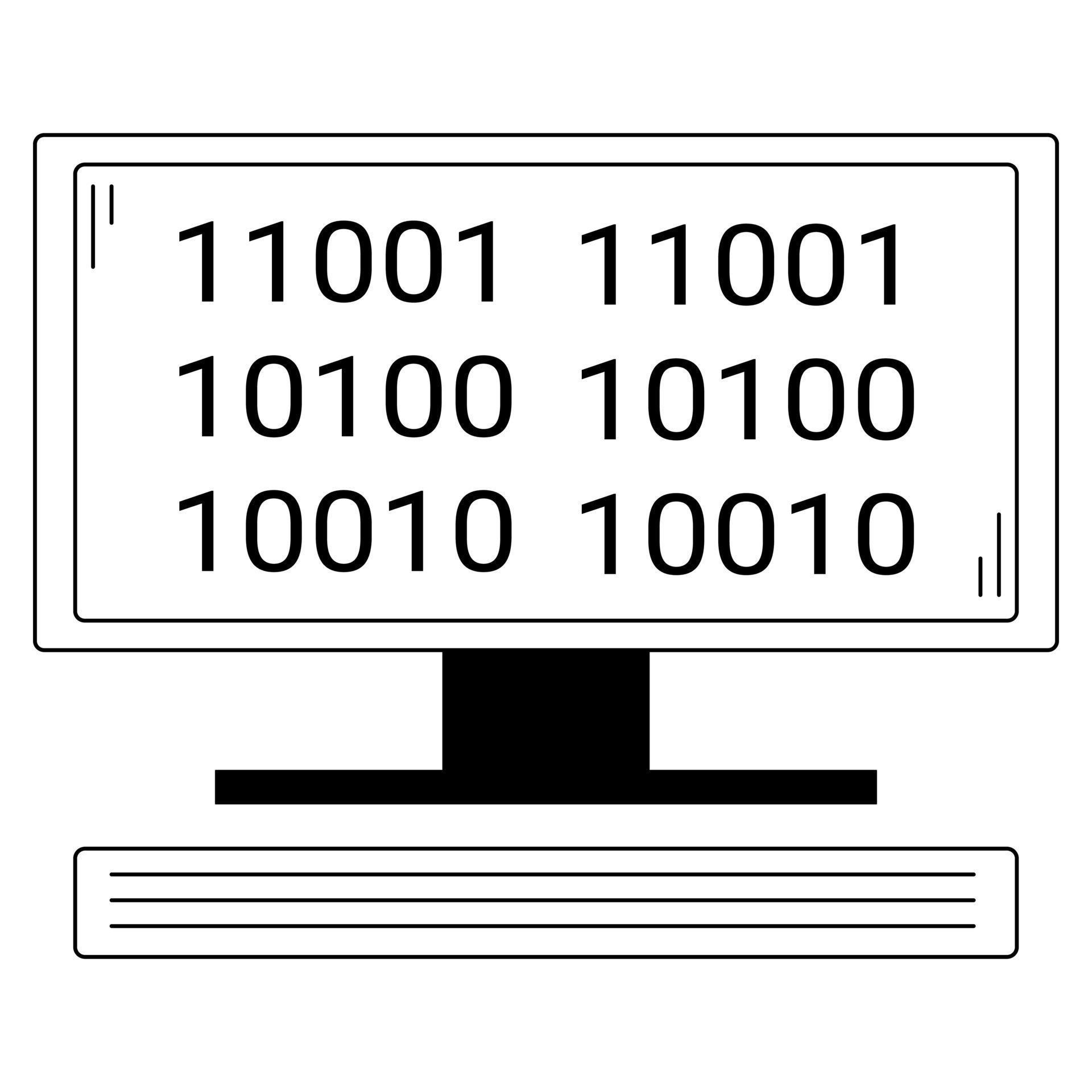 Hand drawn computer with binary code on the screen. Device for complex ...