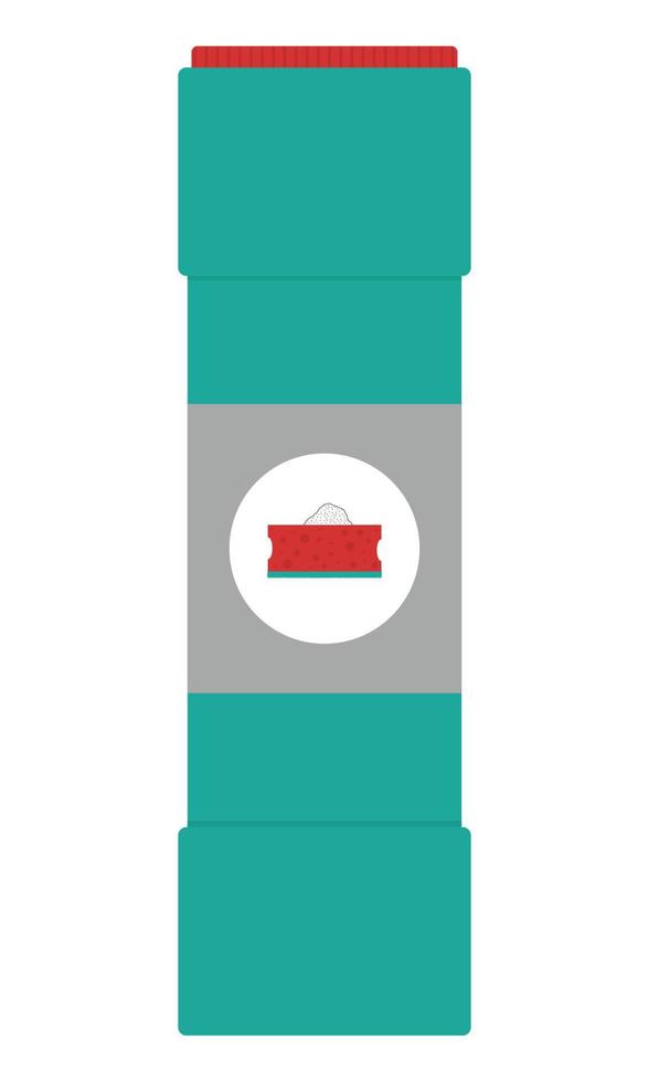 Cleaning powder in a container for cleaning the surfaces of the house. An abrasive for cleaning dirty, ingrained stains. Flat. Vector illustration