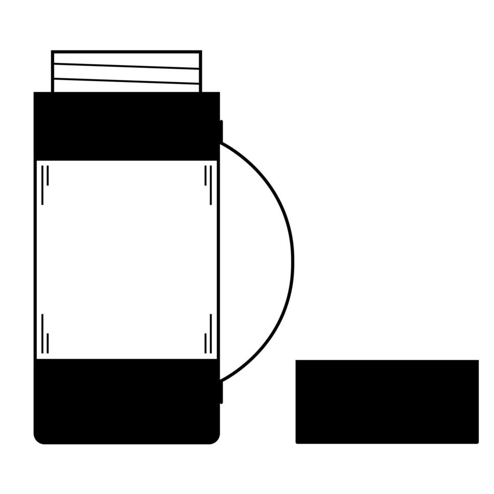 Hand drawn thermos. Equipment for keeping food and drinks hot. Doodle style. Sketch. Vector illustration