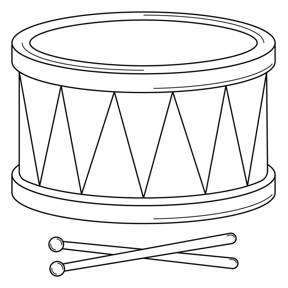 Hand drawn drum with drumsticks. Percussion musical instrument. Doodle style. Sketch. Vector illustration