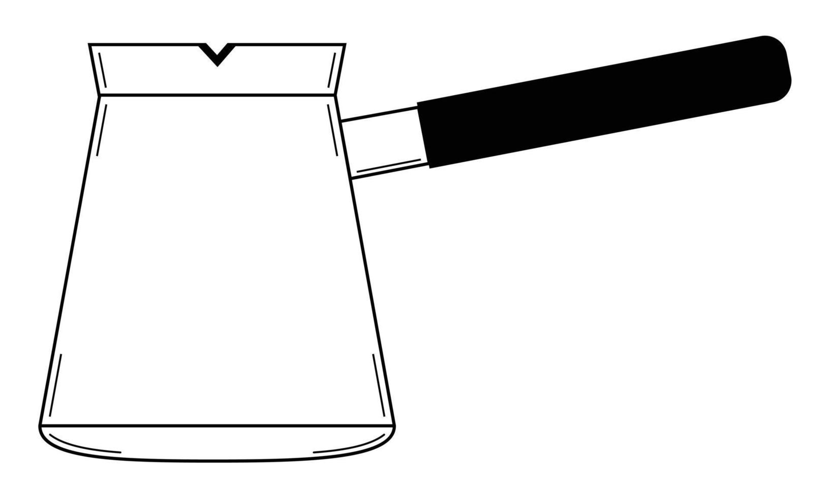 Hand drawn cezve for making coffee. Long-handled pot with a pouring lip designed to make Turkish coffee. Doodle style. Sketch. Vector illustration