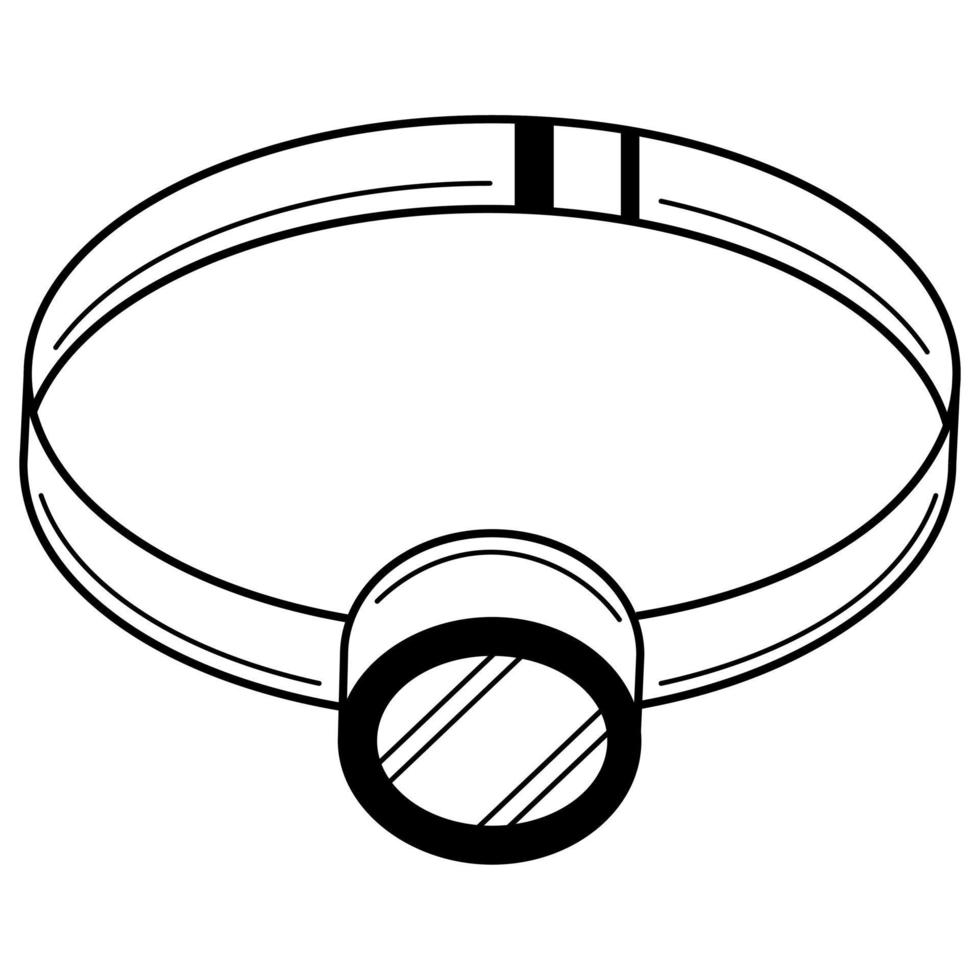 Hand drawn flashlight for wearing on the head. Equipment used in hiking and emergency situations. Doodle style. Sketch. Vector illustration