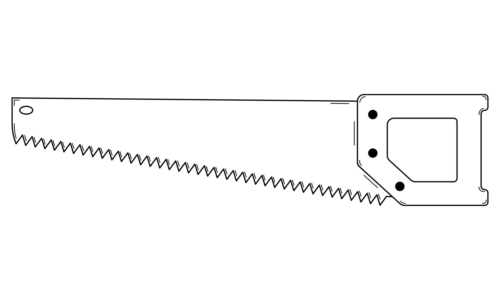 Hand drawn hacksaw. Carpenter's toothed tool for cutting wood. Doodle