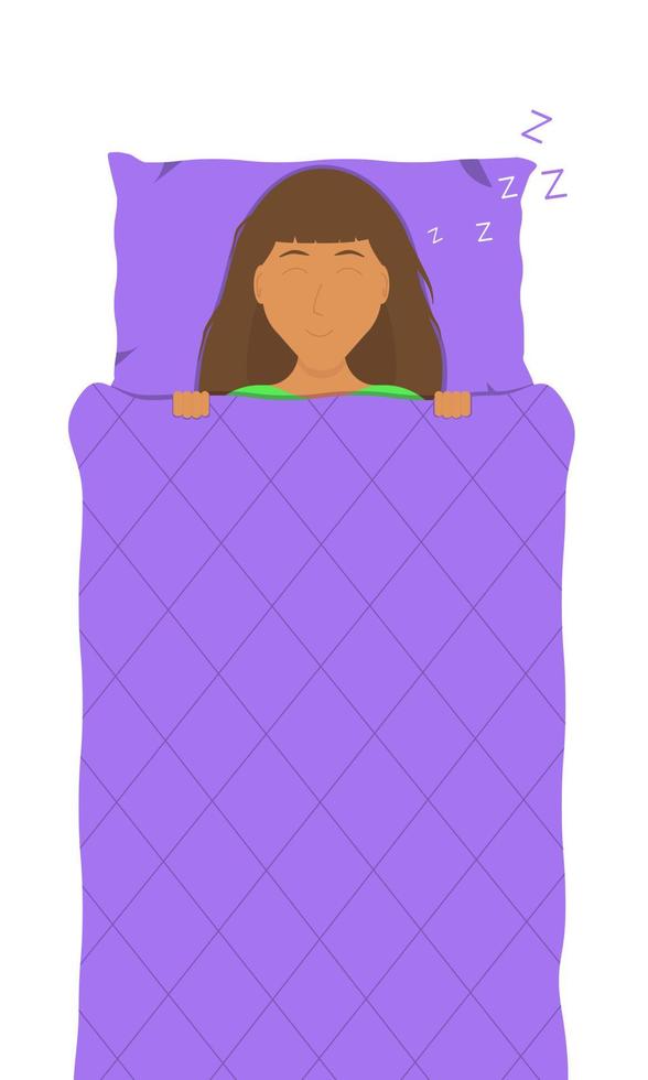 una mujer está durmiendo en una cama. plano. ilustración vectorial vector