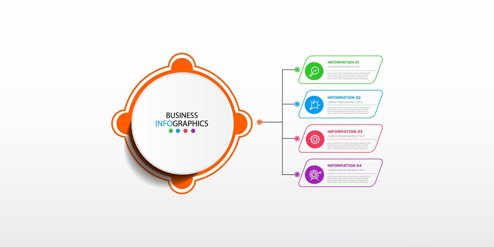 plantilla de diseño vectorial infográfico con iconos y 4 opciones o pasos. se puede utilizar para diagramas de proceso, presentaciones, diseño de flujo de trabajo, banner, diagrama de flujo. eps10 vector