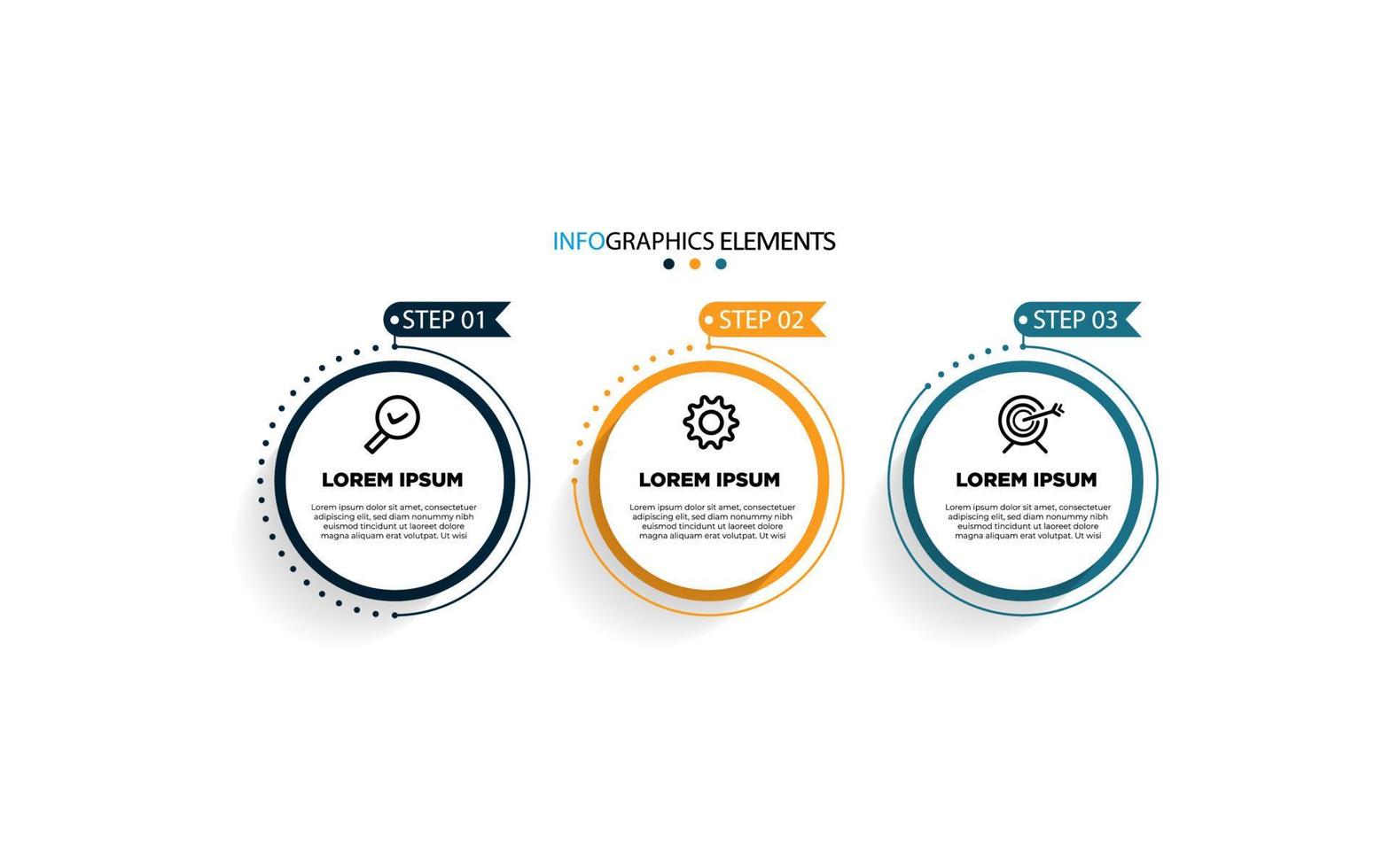 Infografía moderna de 3 pasos, opciones o niveles con etiqueta. gráfico de información de línea de tiempo. presentación de negocios, folleto de información, banner, plantilla de diseño de flujo de trabajo. ilustración vectorial eps10 vector