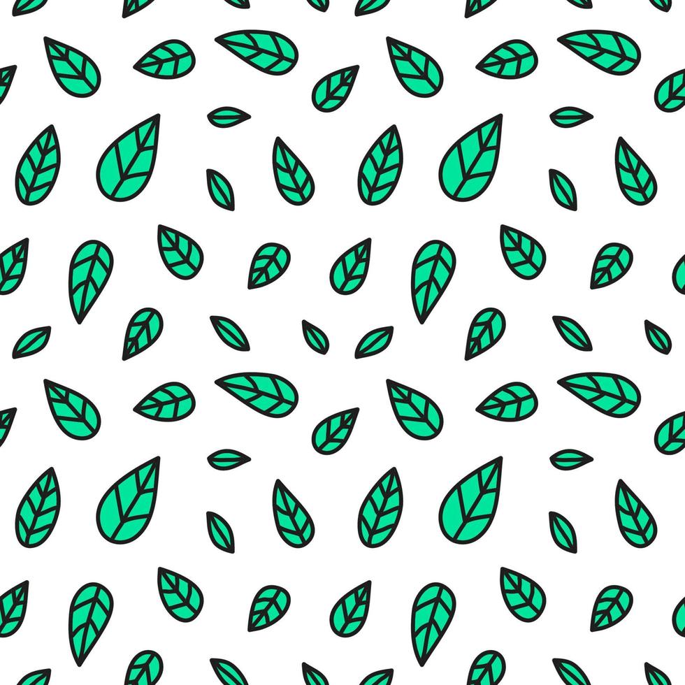 Simple seamless pattern with doodle green leaves. vector