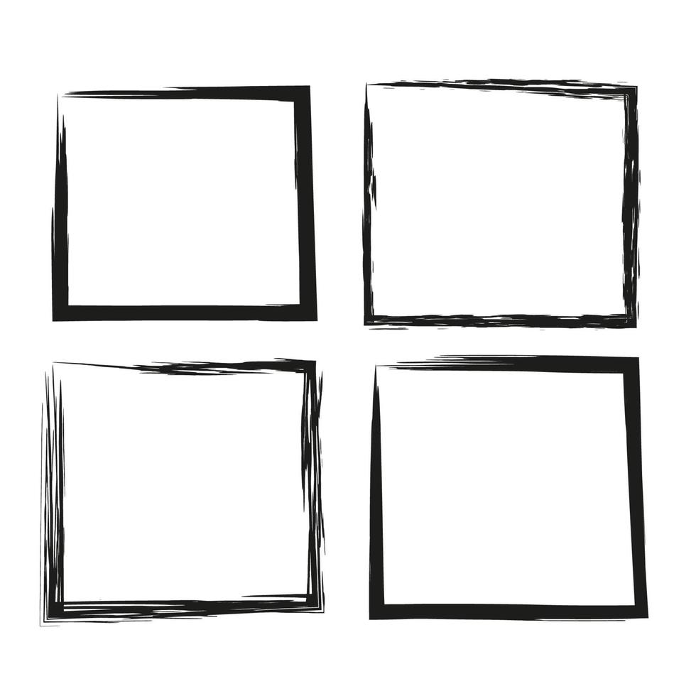 Set of hand drawn grunge painted square frames isolated on white background. vector