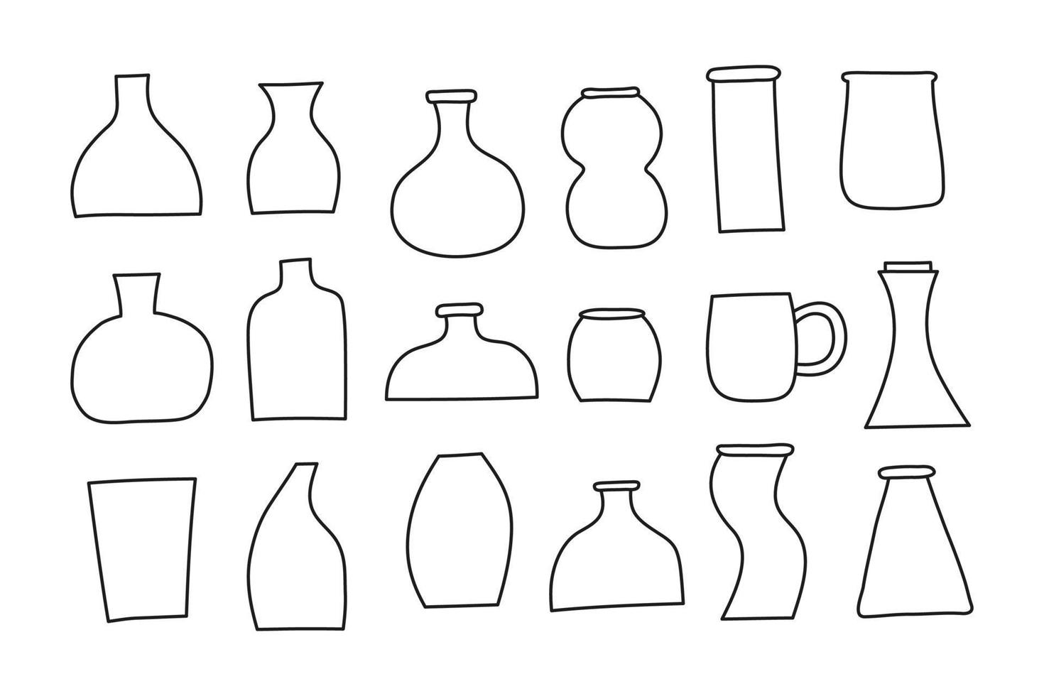 Set of simple doodle outline vases isolated on white background. vector