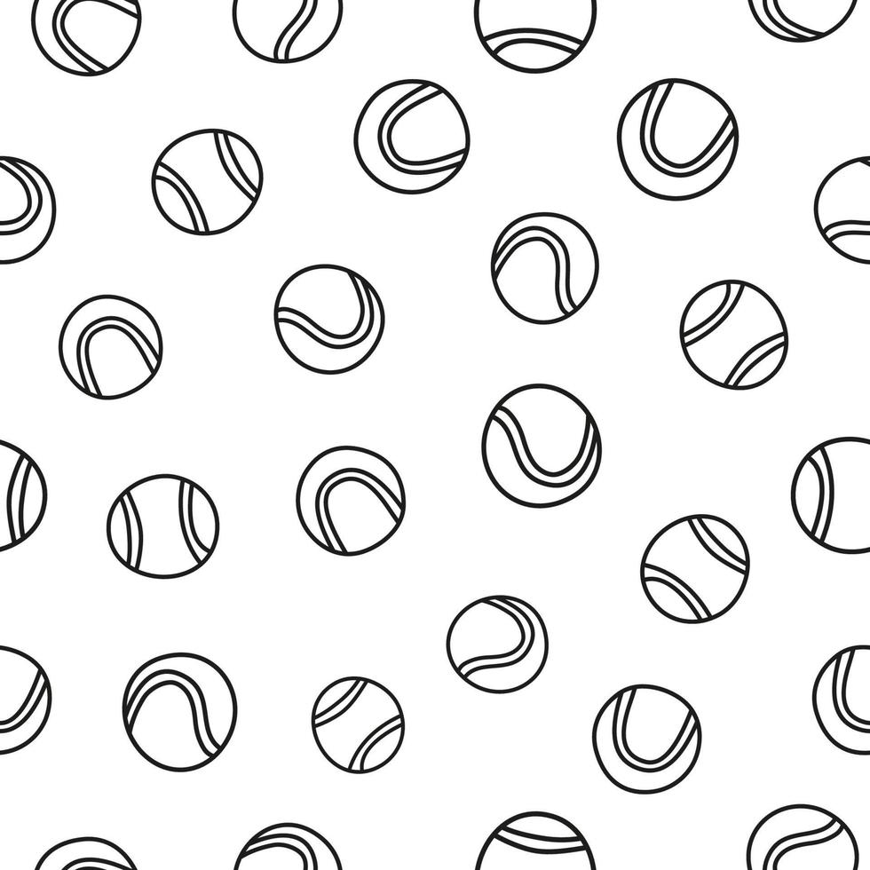 Black and white seamless pattern with doodle outline big tennis balls. vector