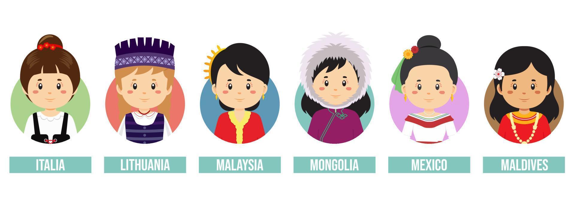 Set Girl Avatars with Different Countries vector