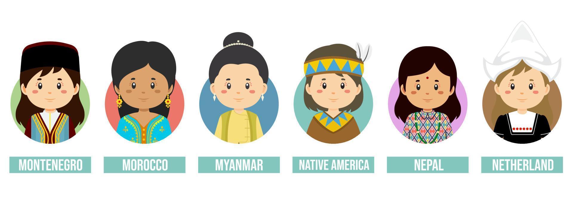 Set Girl Avatars with Different Countries vector