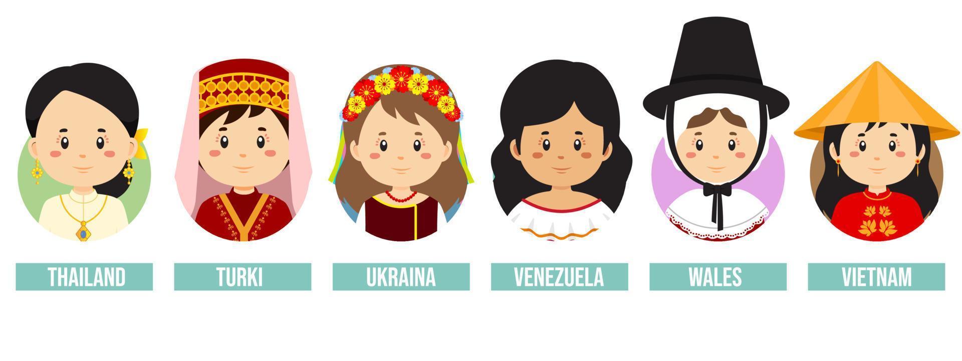 Set Girl Avatars with Different Countries vector