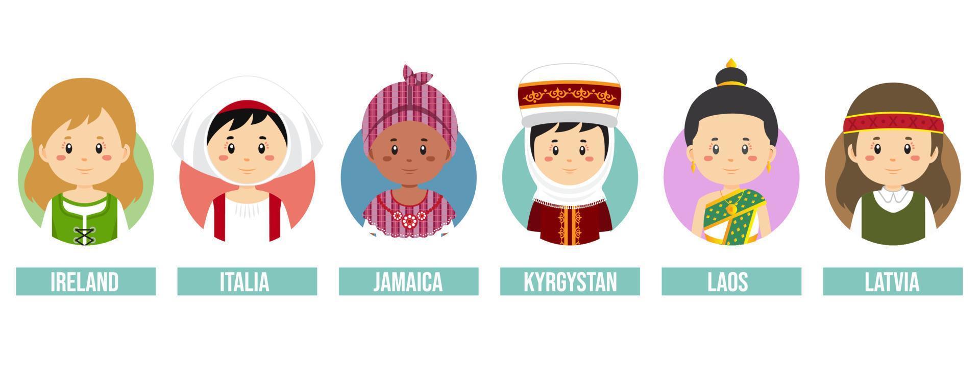 Set Girl Avatars with Different Countries vector