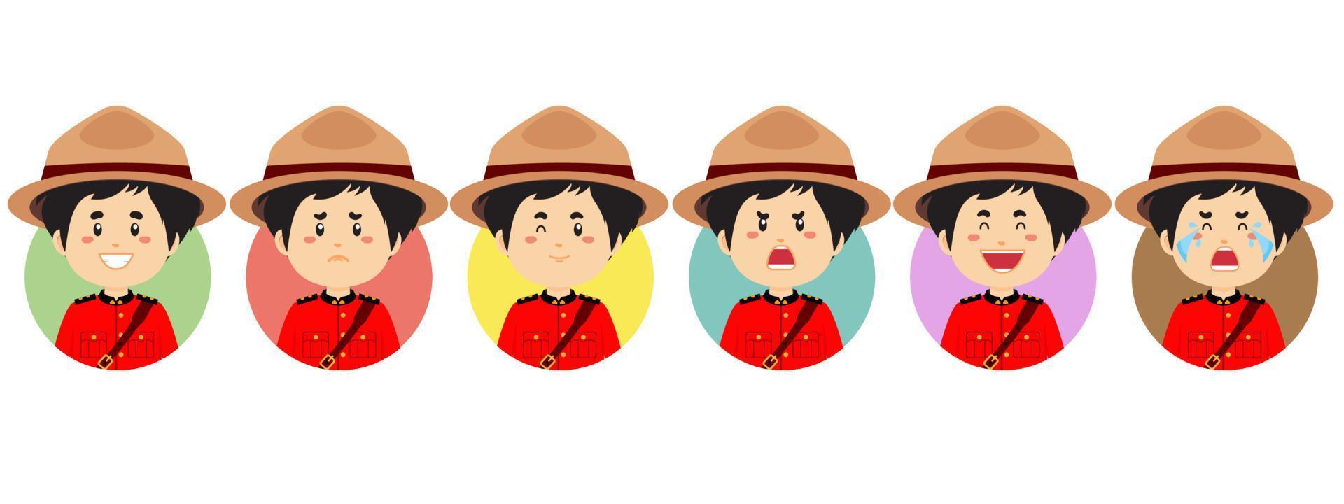 avatar canadiense con varias expresiones vector