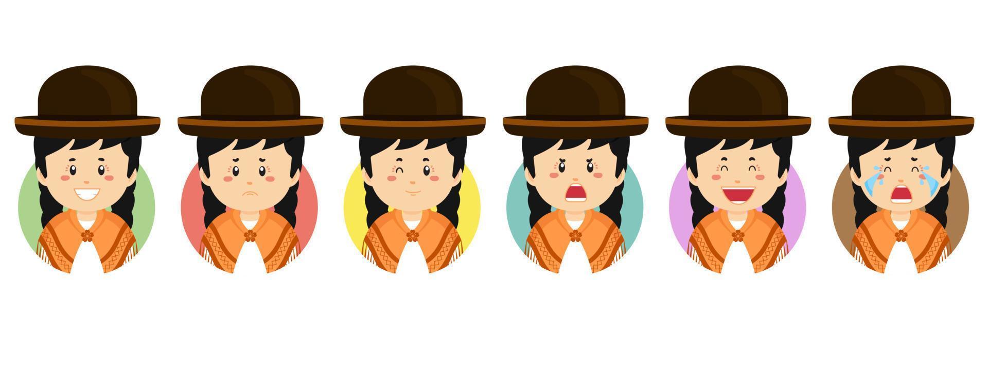 avatar de bolivia con varias expresiones vector