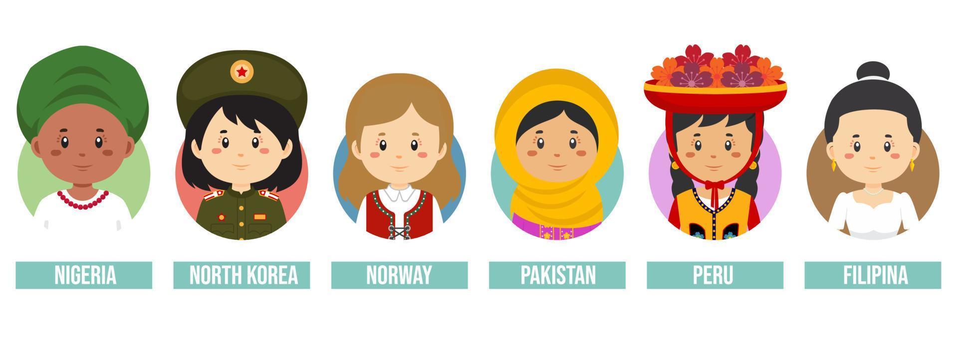 establecer avatares de chicas con diferentes países vector