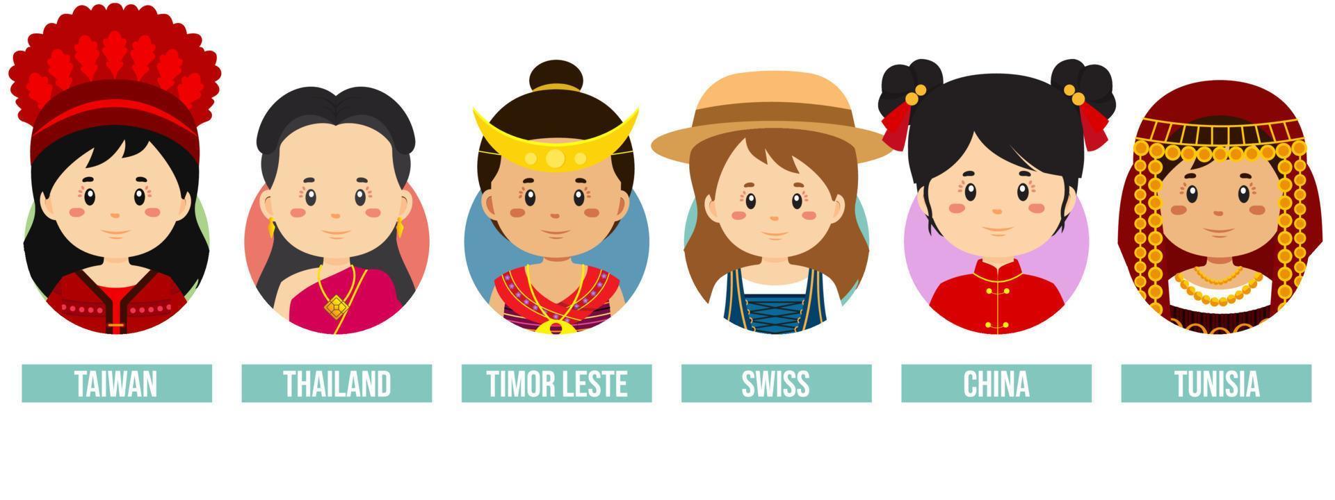 Set Girl Avatars with Different Countries vector