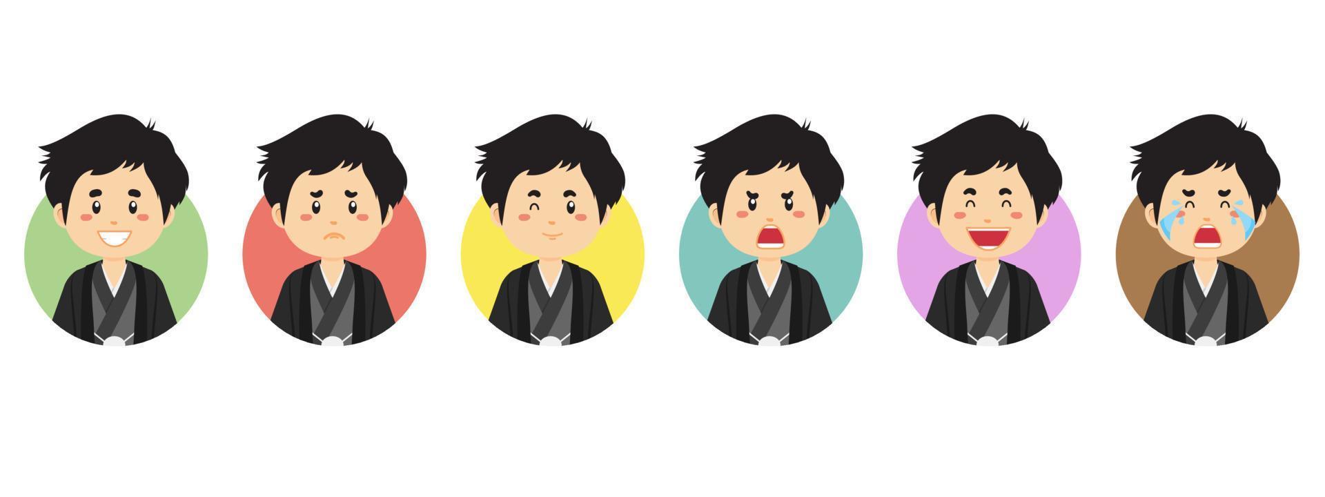avatar japonés con varias expresiones vector