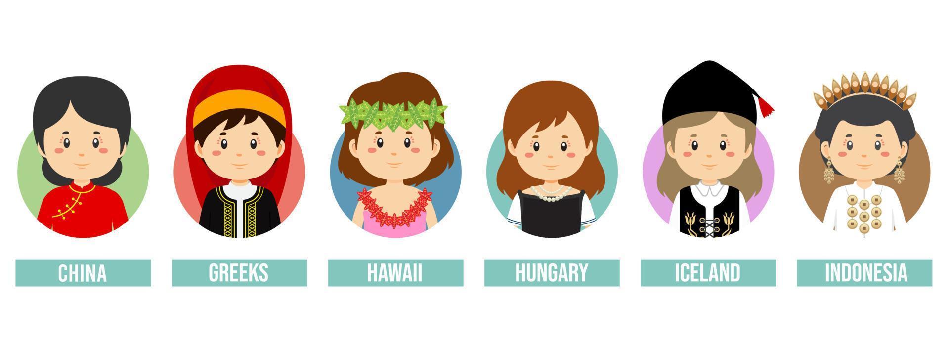 Set Girl Avatars with Different Countries vector