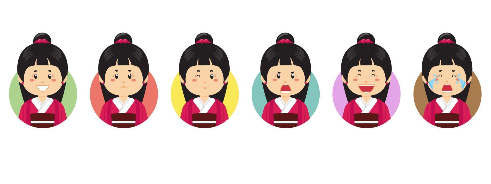 avatar japonés con varias expresiones vector