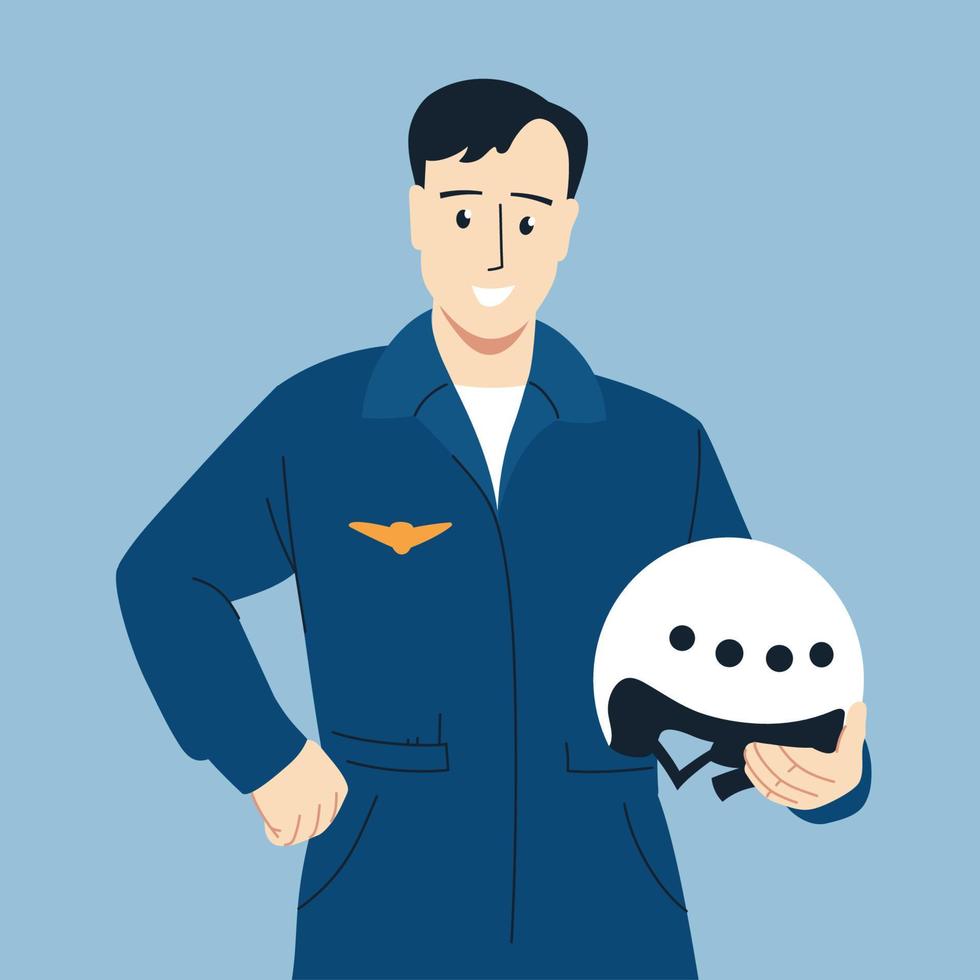 Soldier. A man in a pilot's uniform. Military pilot. Vector image.