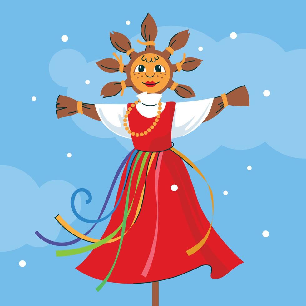 Maslenitsa. An effigy of a doll, which is burned on the Maslenitsa holiday. Vector image.