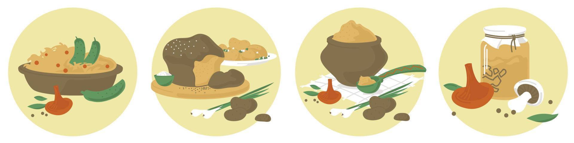 platos y productos de la cocina rusa. comida de cuaresma. imagen vectorial vector