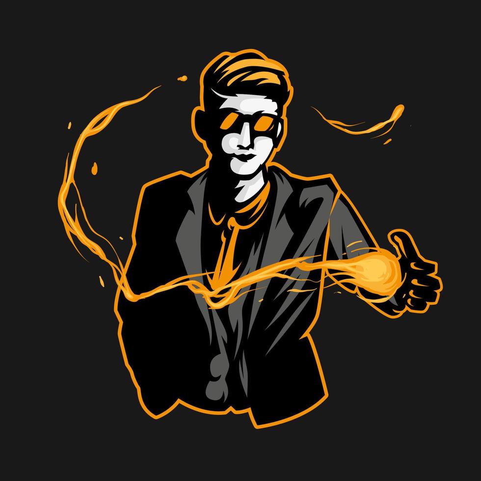 Illustration of a Young Magician Wearing Suit Performing Lightning Trick vector