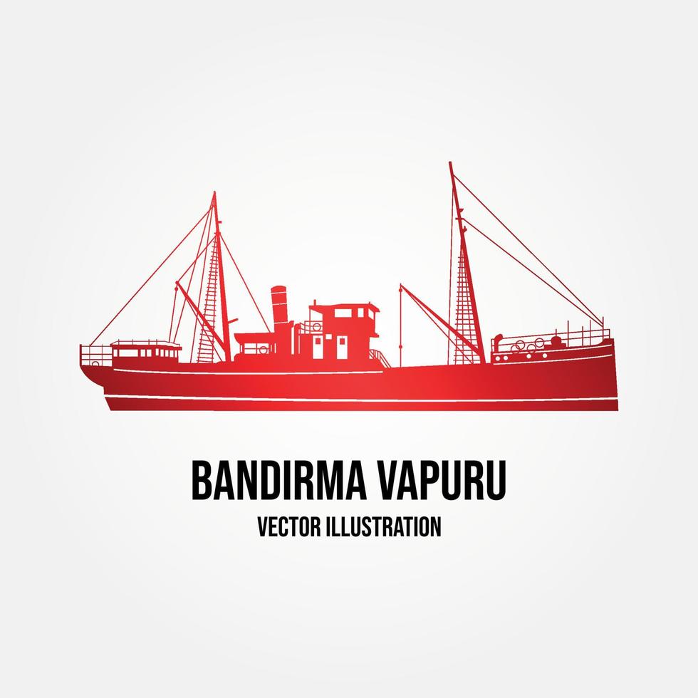 Bandirma steambot vector illustration. May 19 Commemoration of Ataturk, Youth and Sports Day.