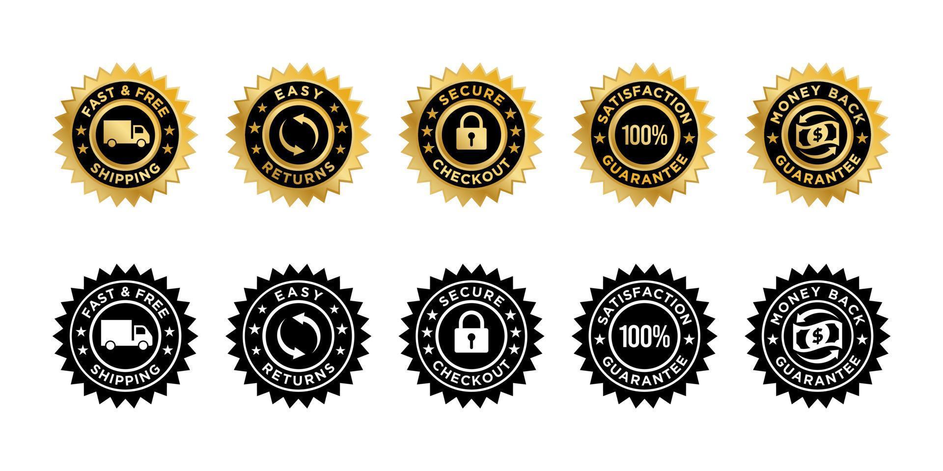 Trust badge design concept, fast shipping, secure checkout, guarantee and easy returns vector