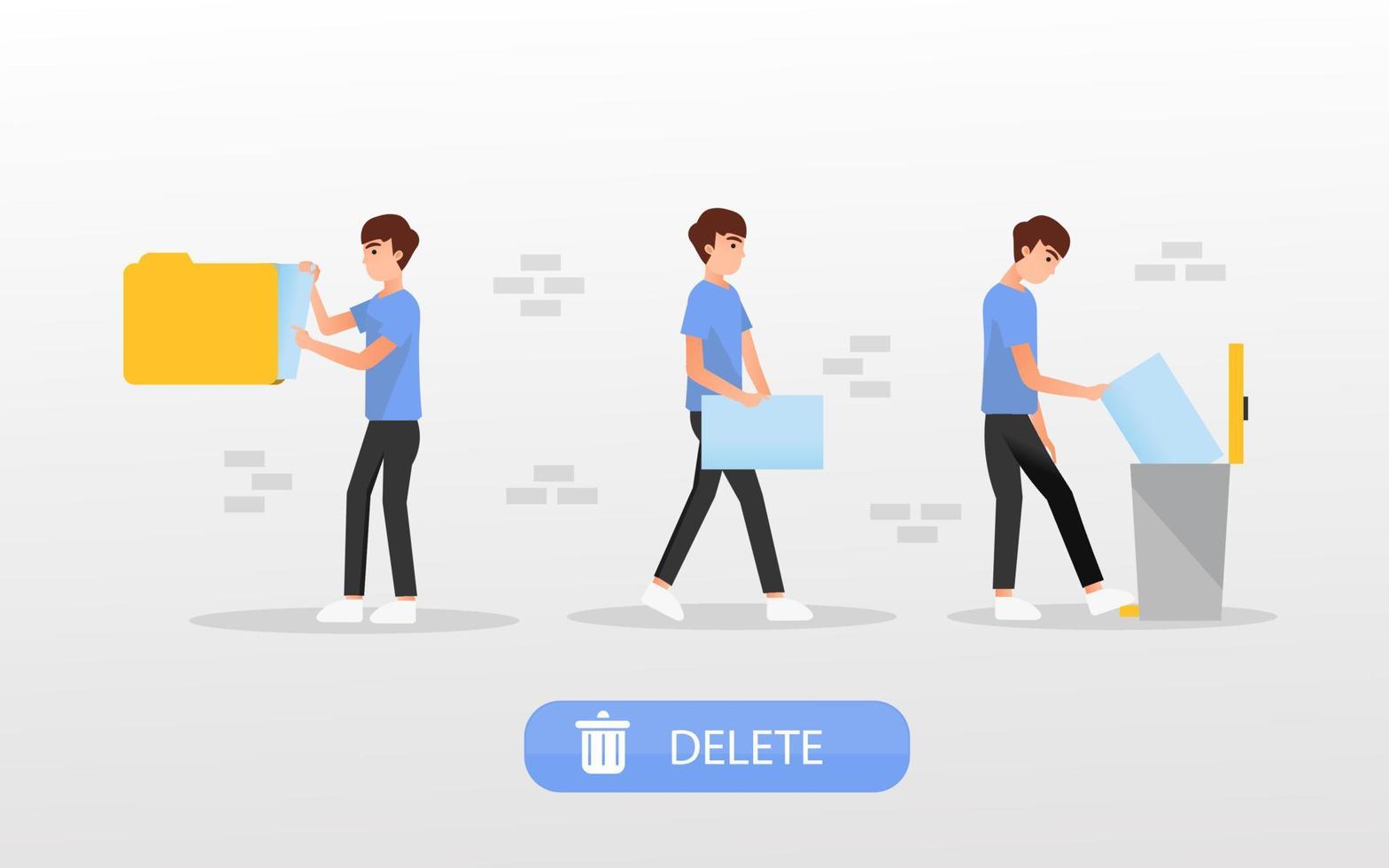 data deletion illustration in flat cartoon style vector