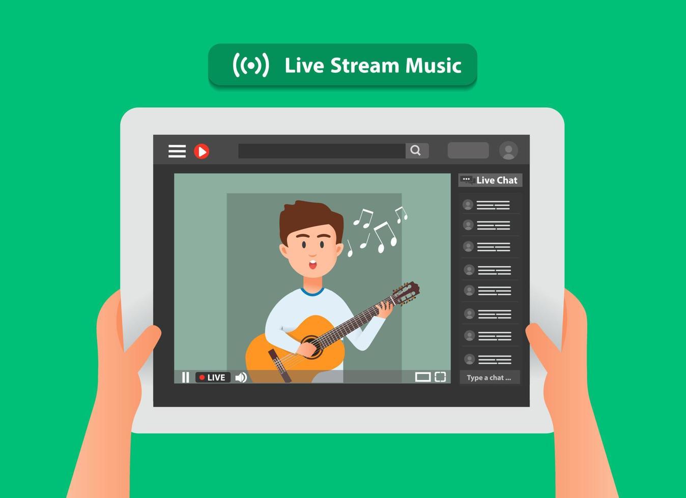 Someone is watching live stream music on his tablet vector