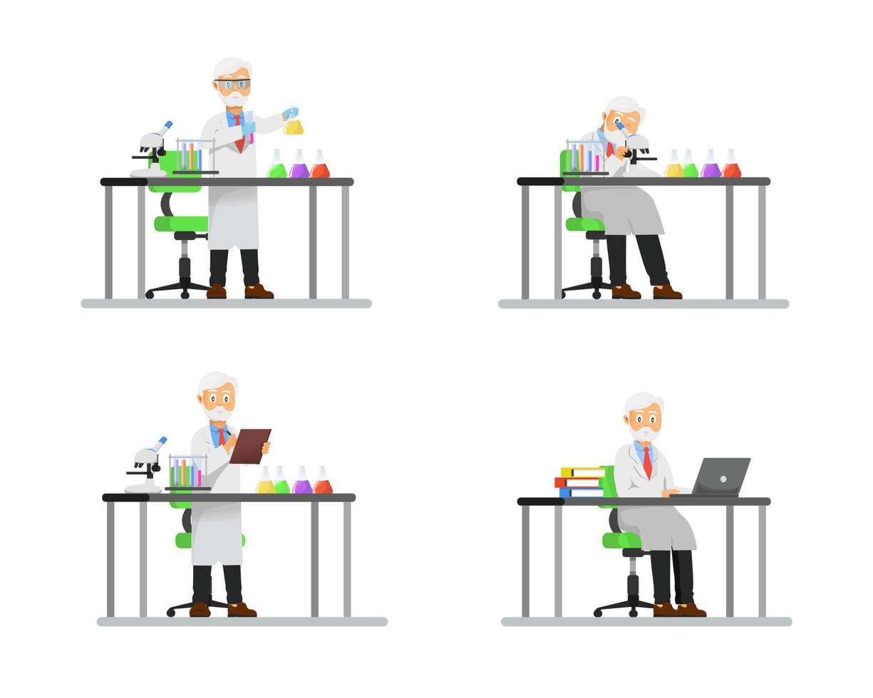 Illustration of a professor's research activities in a laboratory vector