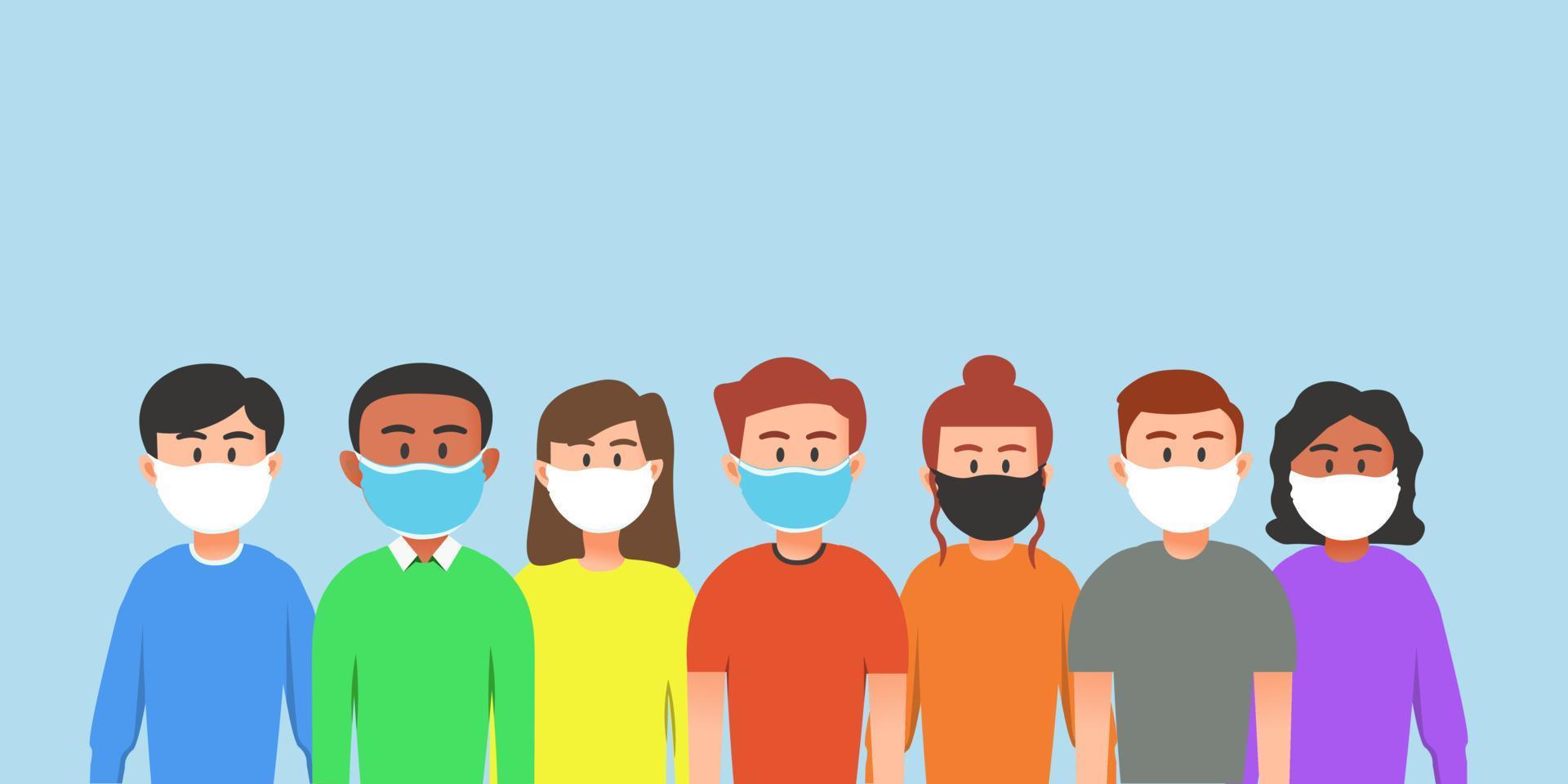 A group of people wearing masks to avoid spreading the virus vector