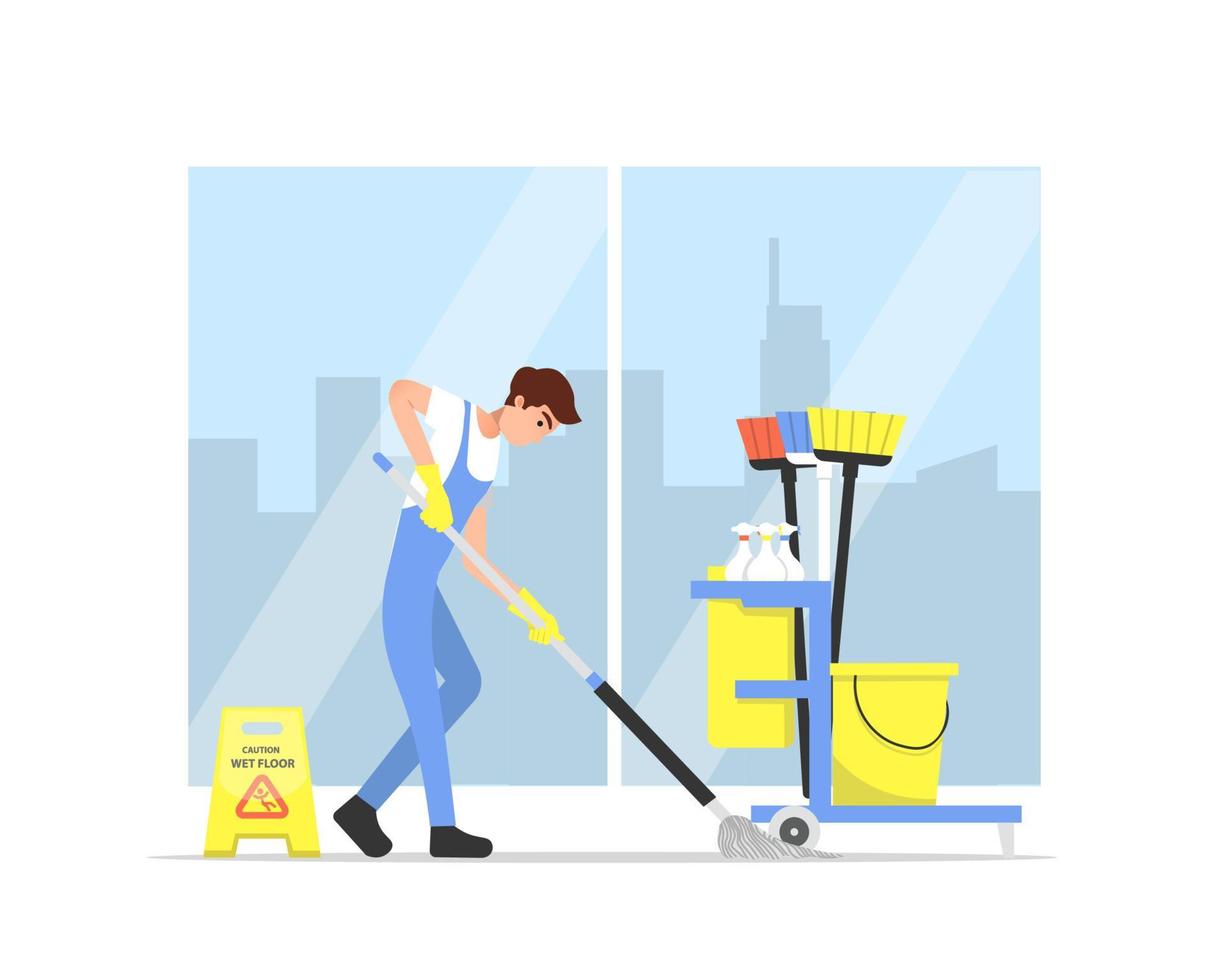 a cleaning service guy mopping the floor vector