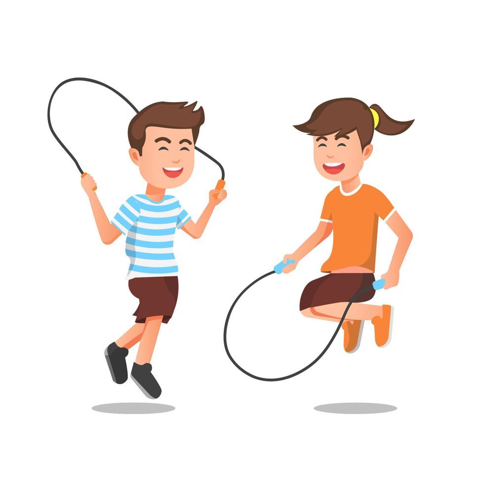 A happy boy and a girl jumping rope vector