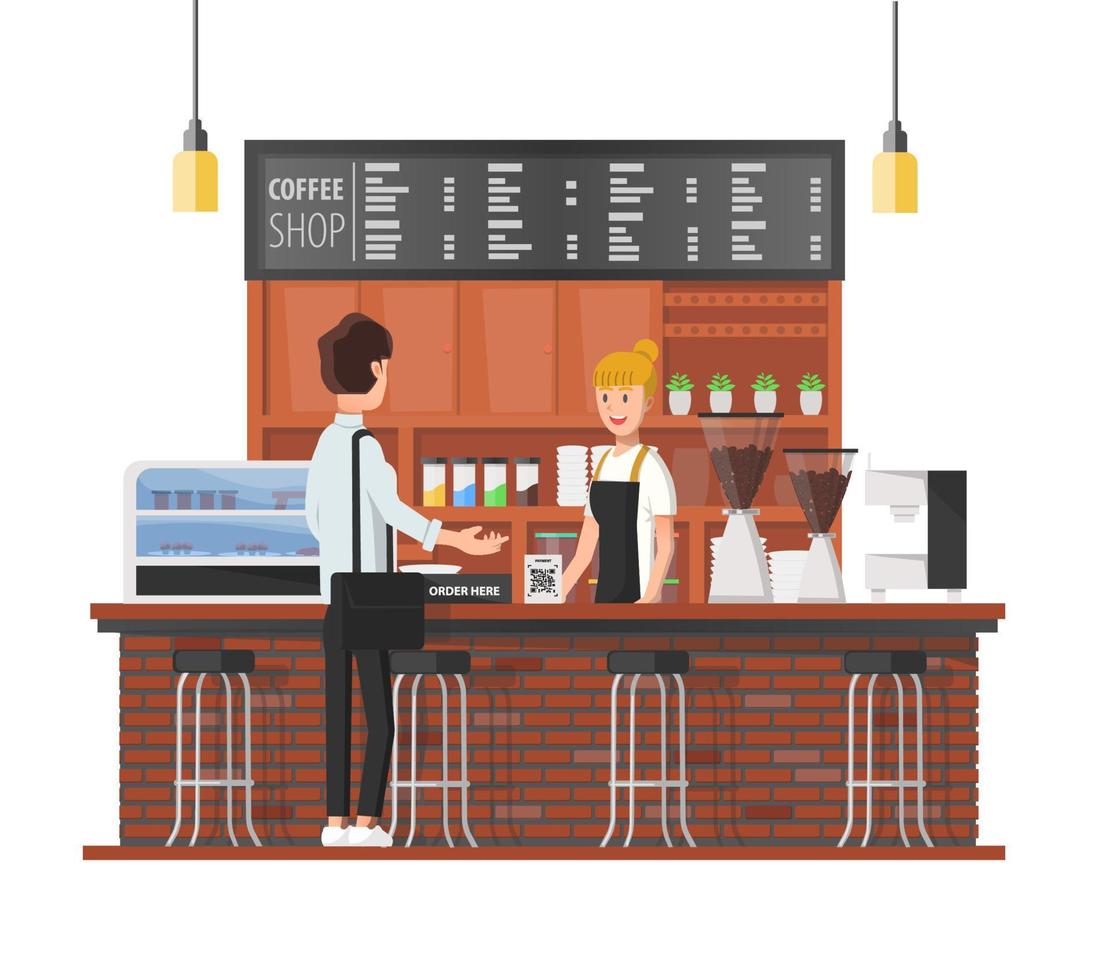 a coffee shop customer is chatting with the bartender vector