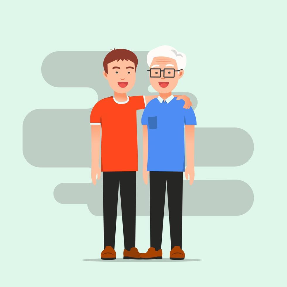 a man embraces his father and they laugh together vector