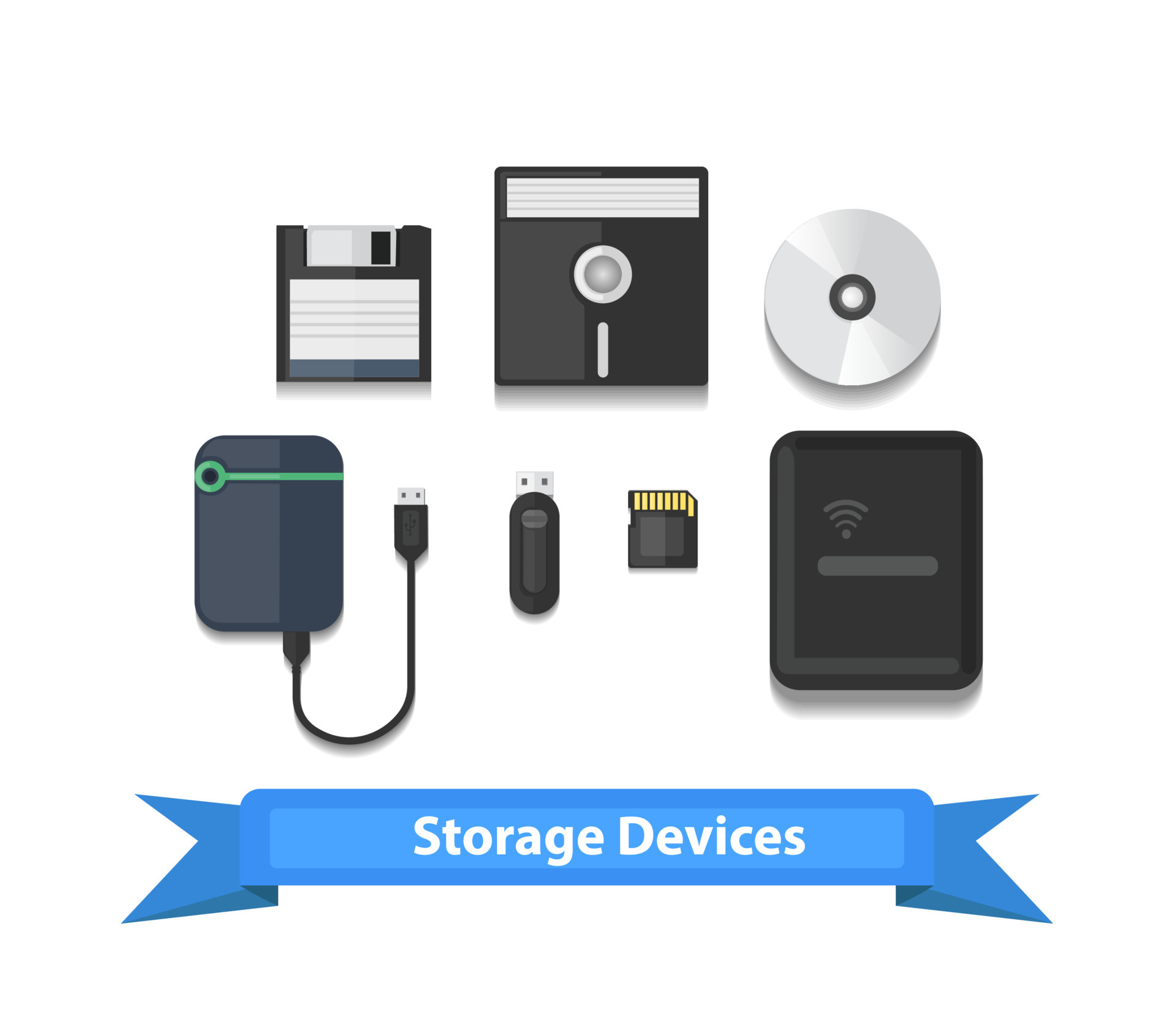 Various kind of storage devices 7942019 Vector Art at Vecteezy