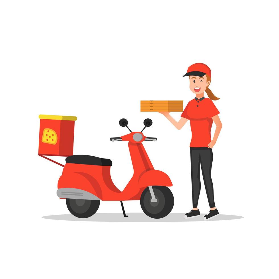 Delivery pizza lady ready to deliver vector