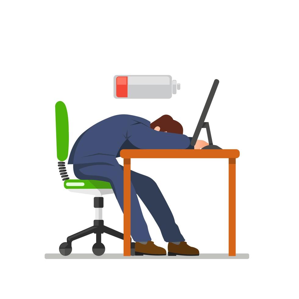 A man who fell asleep on a work table because of fatigue vector