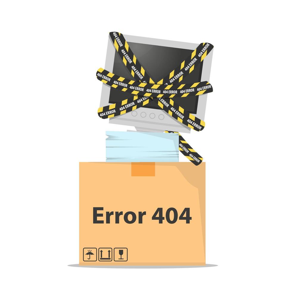 Error 404 with a defective monitor concept vector