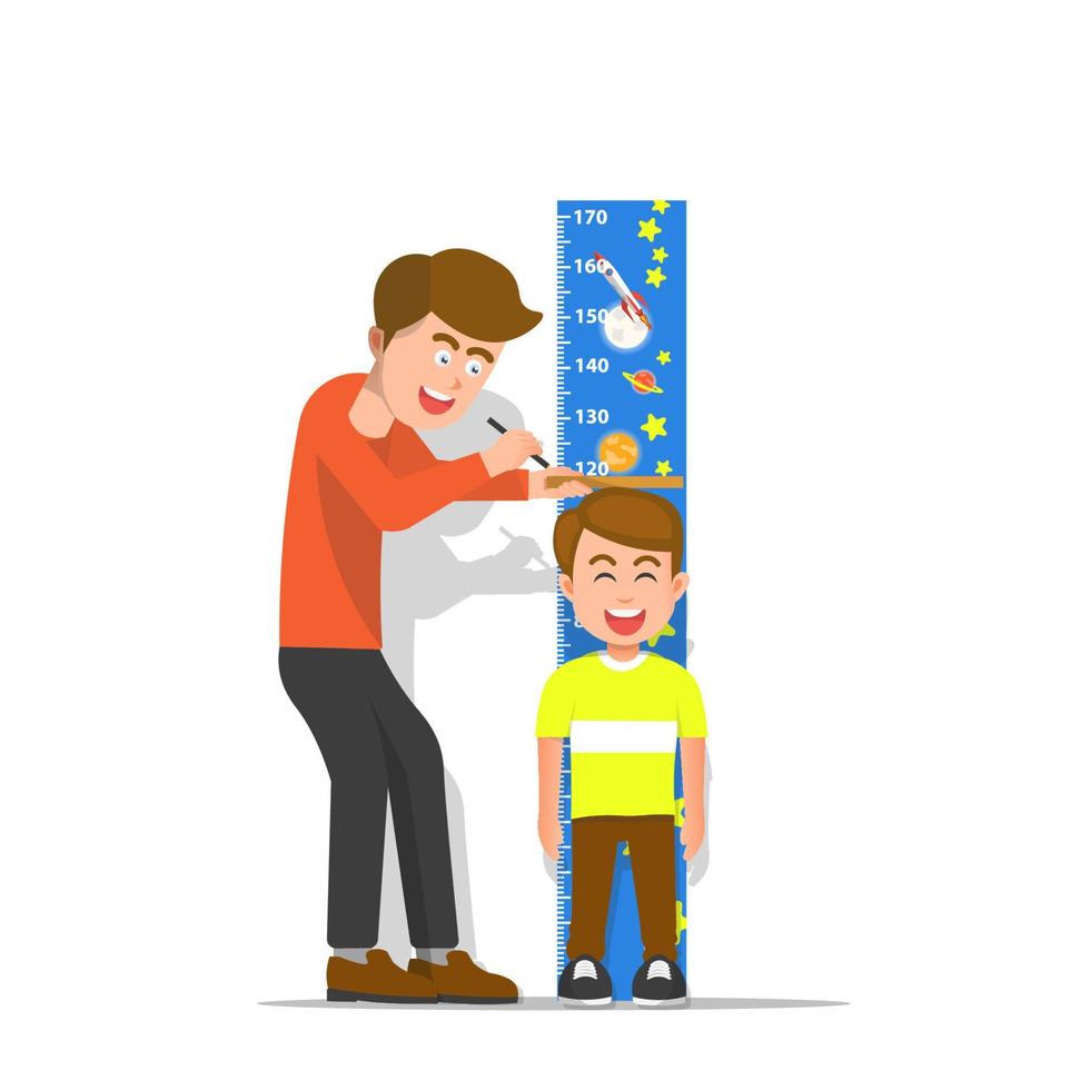 A father measures the height of his son vector