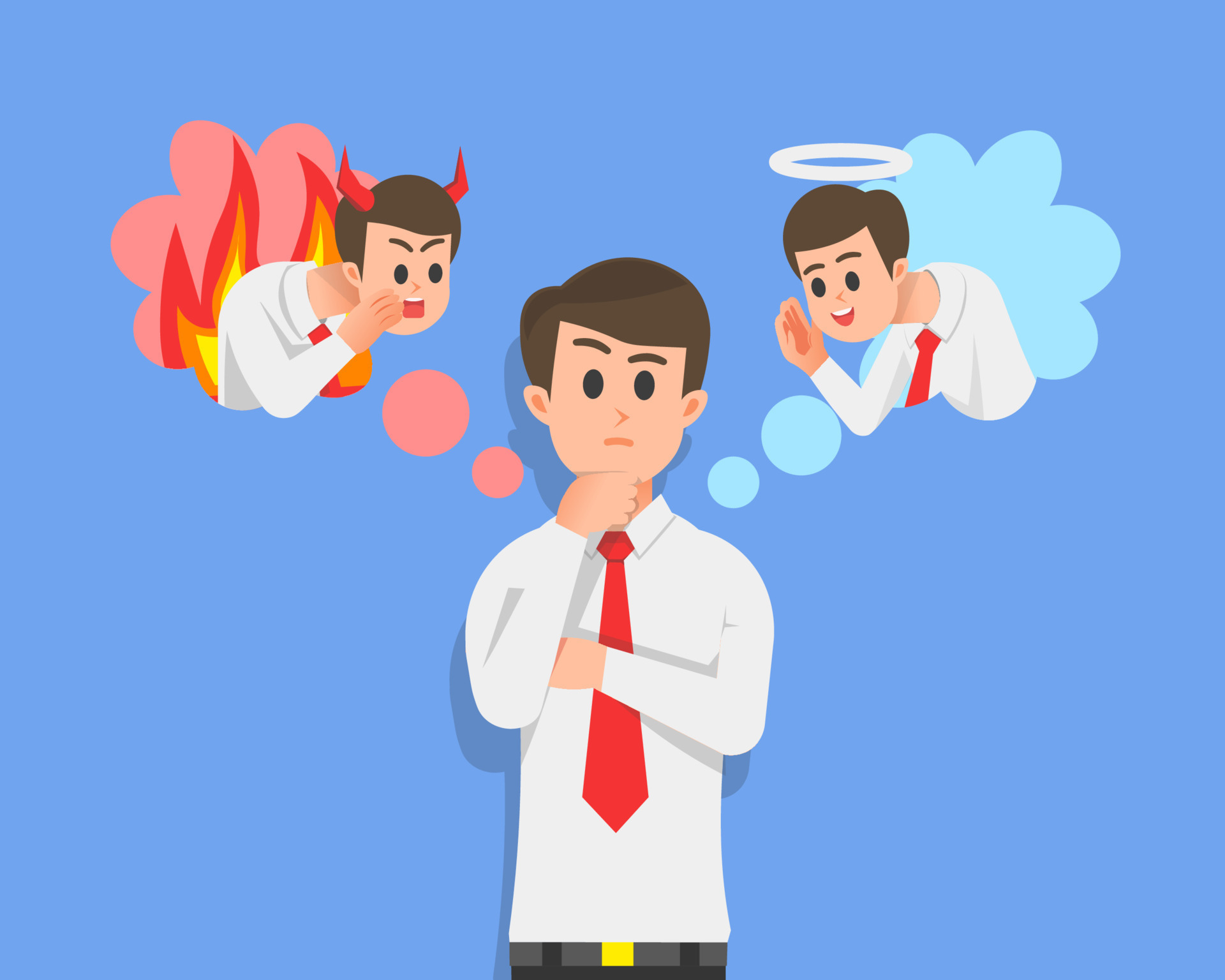 A man thinks to decide whether to follow evil or good deeds 7942048 Vector Art at Vecteezy A man thinks to decide whether to follow evil or good deeds 7942048 Vector Art at Vecteezy