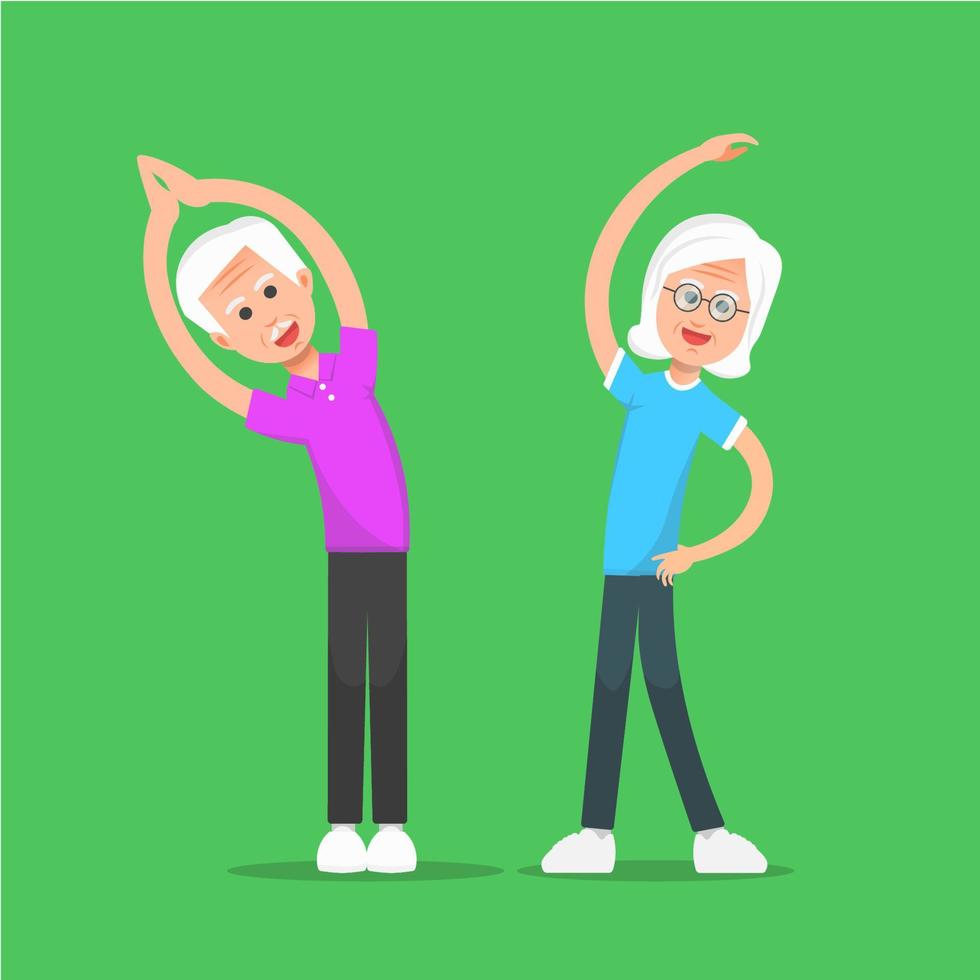 Two elderly people doing gymnastics vector