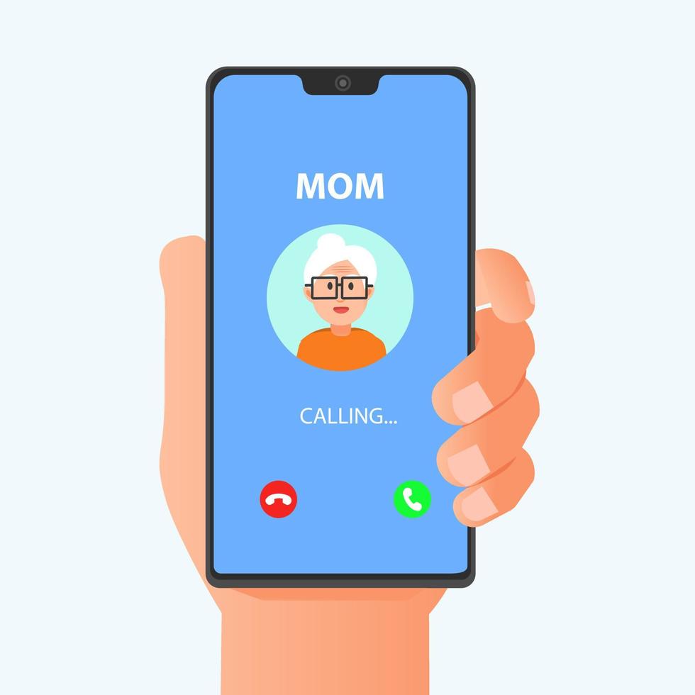 Incoming call from mother via smartphone app vector