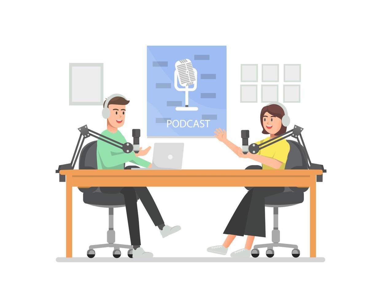 Vector illustration of a podcast between a man and woman