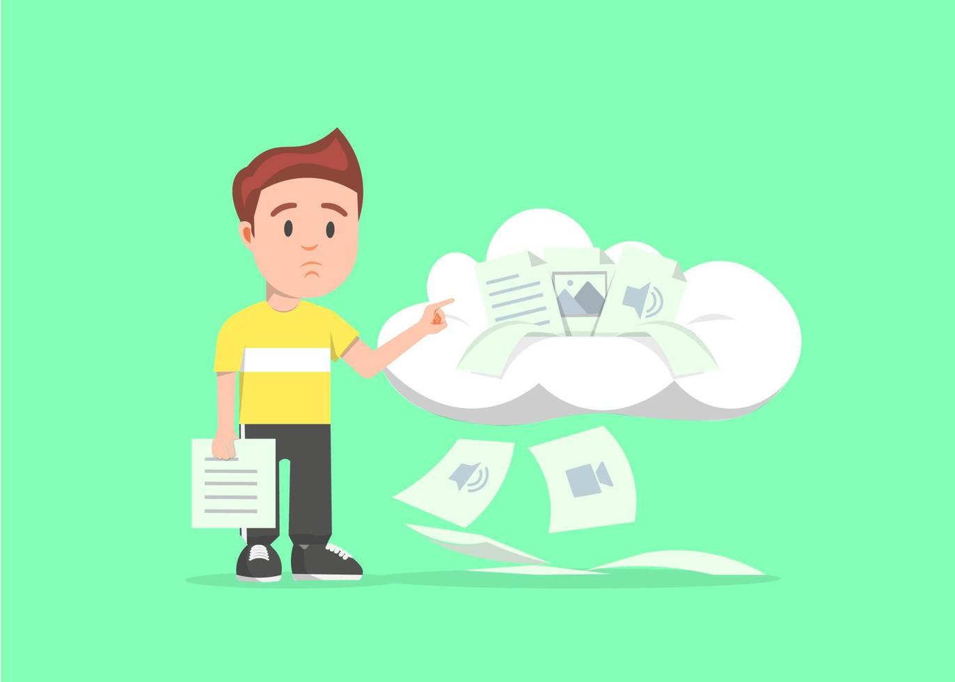 Illustration of insufficient cloud storage to save files vector