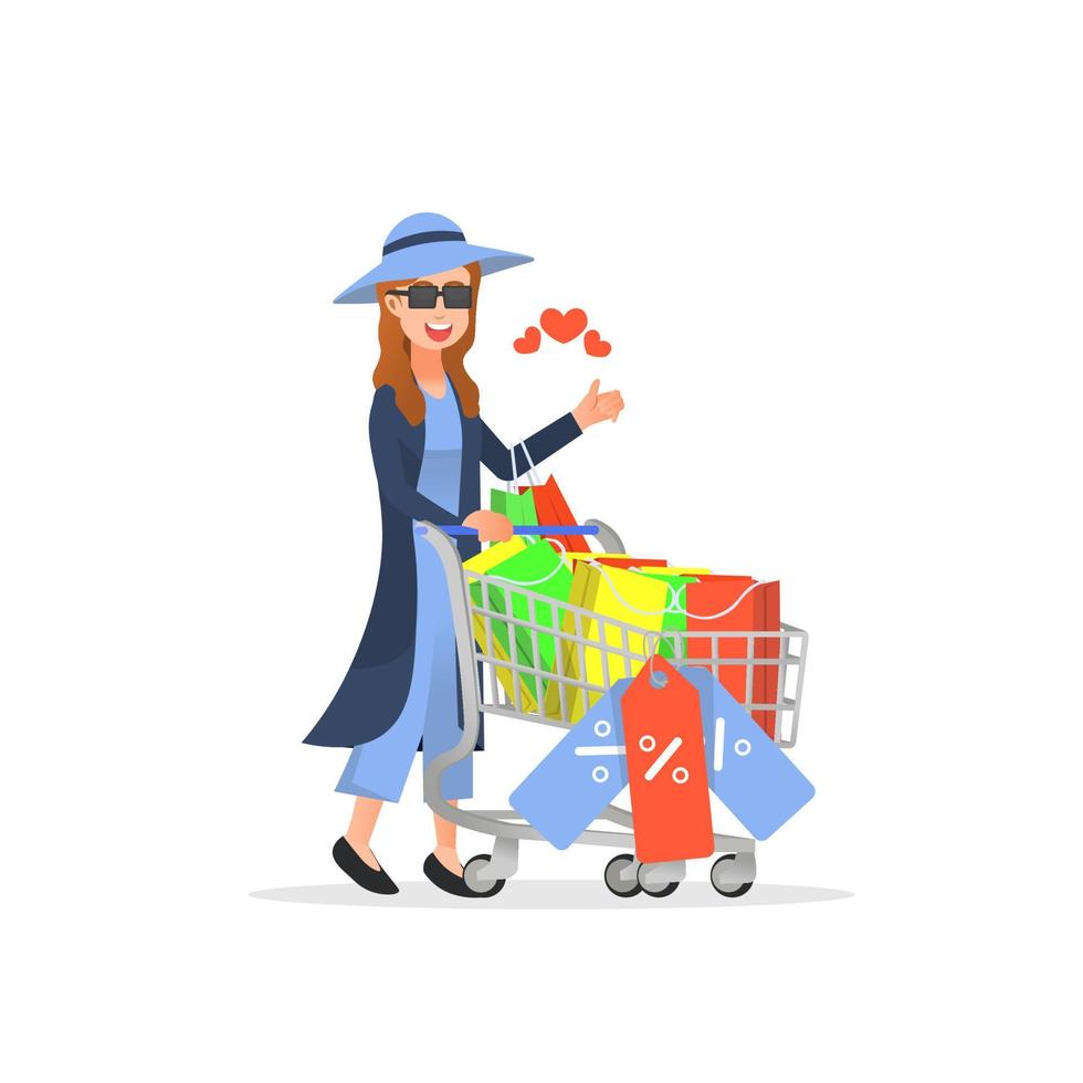 A woman who shops a lot because of massive discounts vector